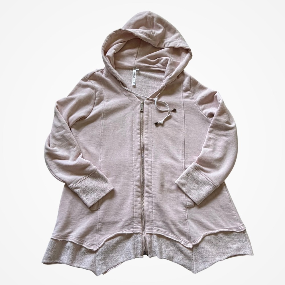 Lulu-B Pink Zip Up Hoodie Handkerchief Hem French Terry Sweatshirt M Pastel Cozy